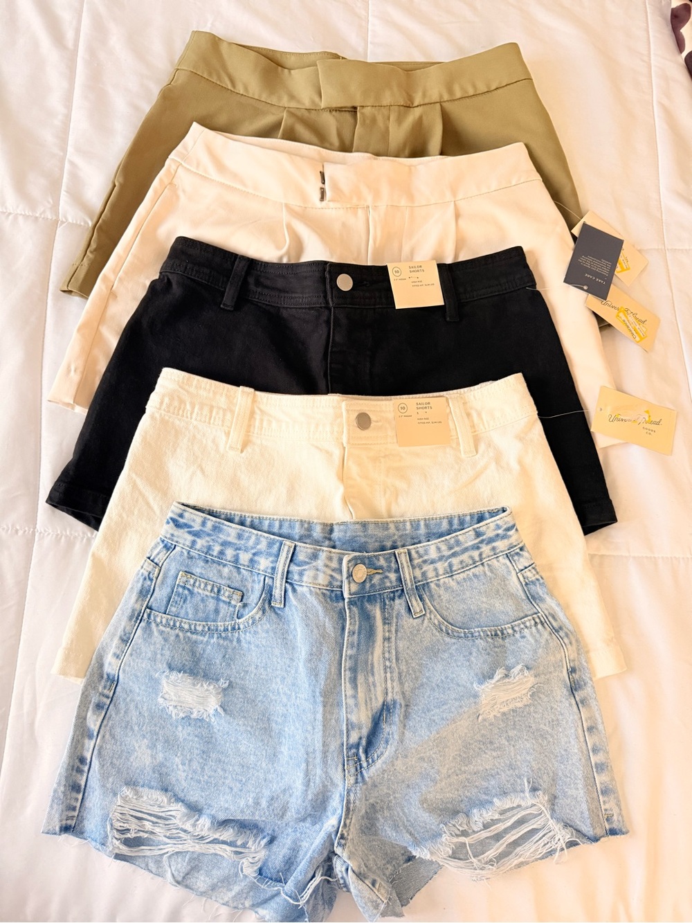 Women’s Shorts Bundle - Olive, Cream, Black, White, Light Wash Denim